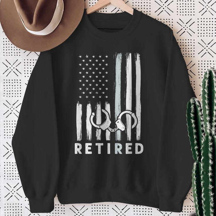 American Flag Thin Silver Line Retired Correction Officer Sweatshirt Gifts for Old Women