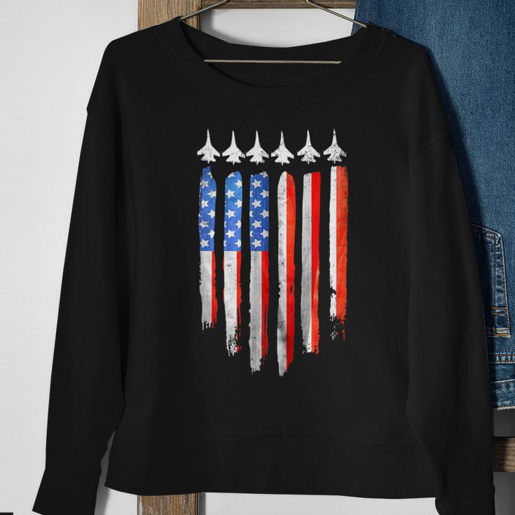 American Flag Usa Fighter Jet Patriot F16 Formation Sweatshirt Gifts for Old Women