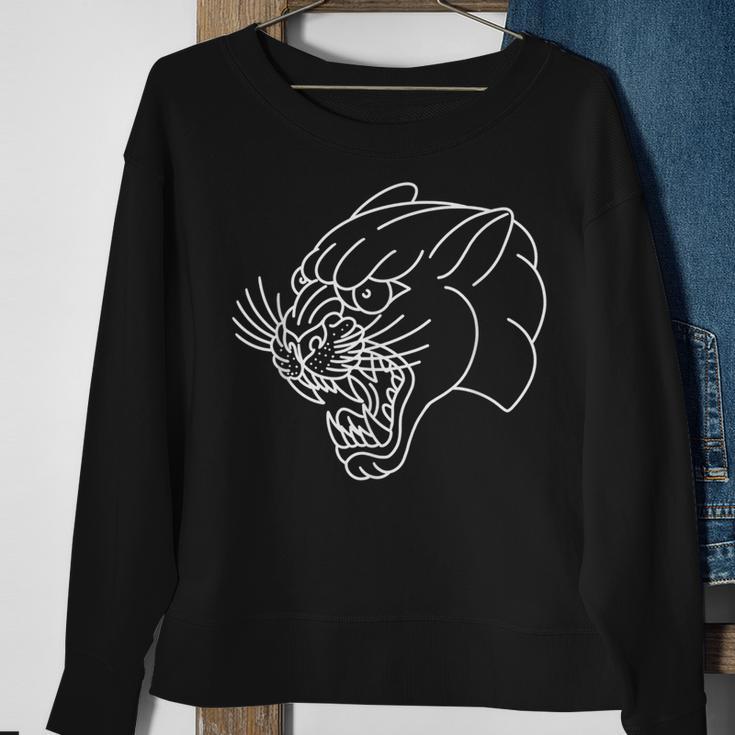 American Traditional Panther Head Outline Tattoo Sweatshirt Gifts for Old Women