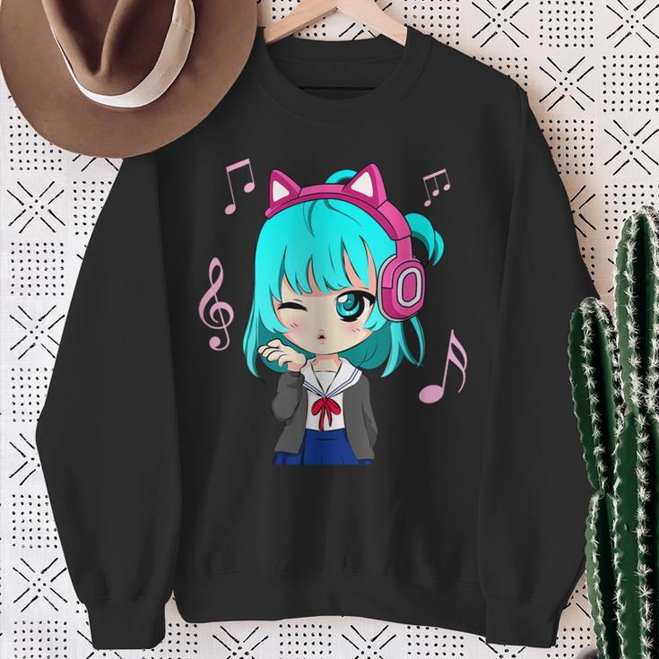 Anime Y Música Chica Para Adolescente Chibi Gráfico Anime Chica Camisa de entrenamiento Regalos para ancianas