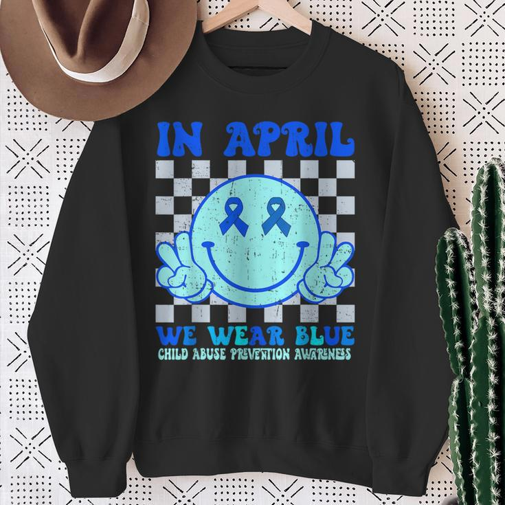 In April We Wear Blue Child Abuse Prevention Awareness Sweatshirt Gifts for Old Women