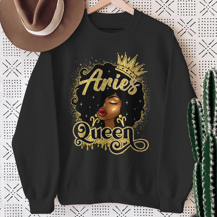 Aries Queen Birthday Afro Natural Hair Black Women Sweatshirt Gifts for Old Women