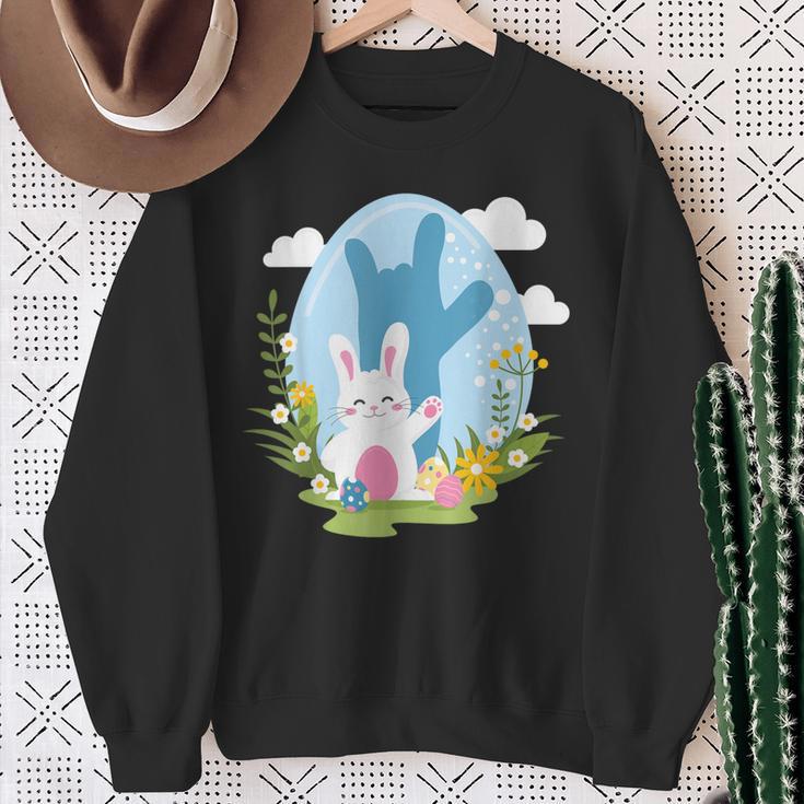 Asl Easter Bunny Reflection I Love You Hand Sign Language Sweatshirt Gifts for Old Women