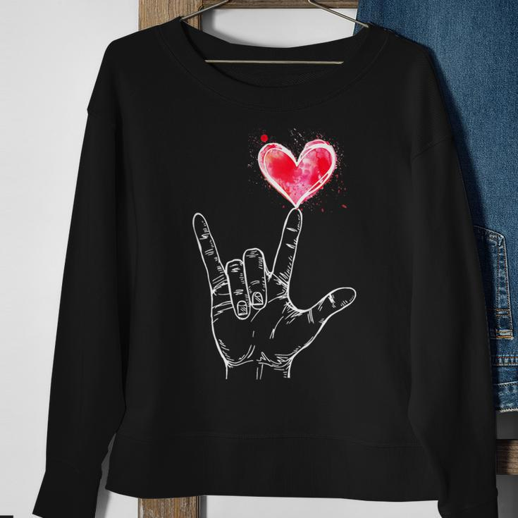 Asl I Love You Hand Sign Language Heart Valentine's Day Sweatshirt Gifts for Old Women