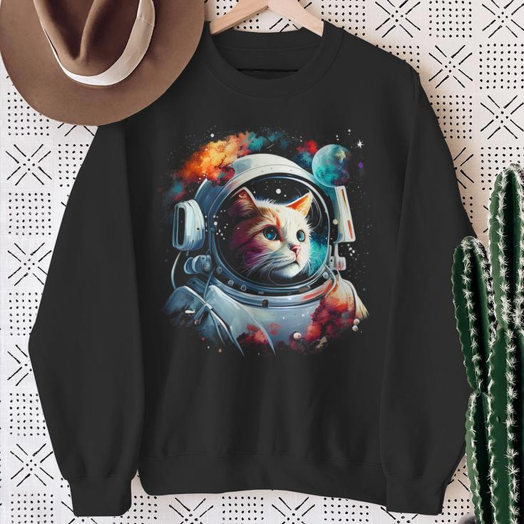 Astronaut Cat Or Space Cat On Galaxy Cat Lover Sweatshirt Gifts for Old Women