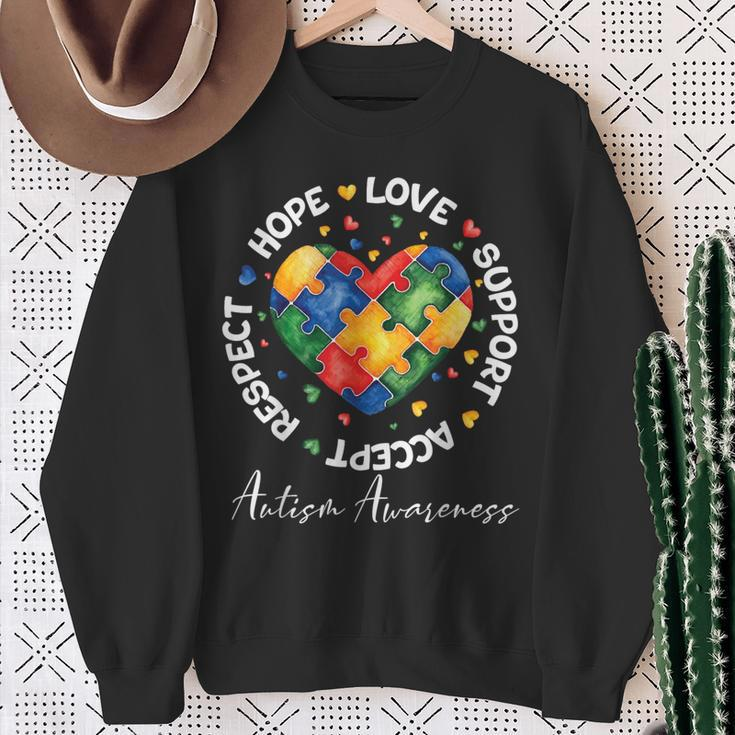 Autism Awareness Love Heart Puzzle Pieces Sweatshirt Gifts for Old Women