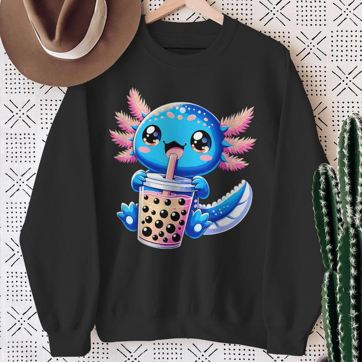 Axolotl Bubble Boba Tea Anime Cute Kawaii Blue Axolotl Sweatshirt Gifts for Old Women
