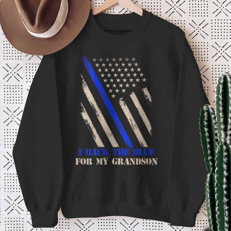 Back The Blue For My Grandson Police Officer's Grandparents Sweatshirt Gifts for Old Women