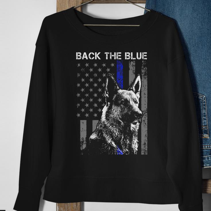 Back The Blue Thin Blue Line Flag K-9 German Shepherd Police Sweatshirt Gifts for Old Women