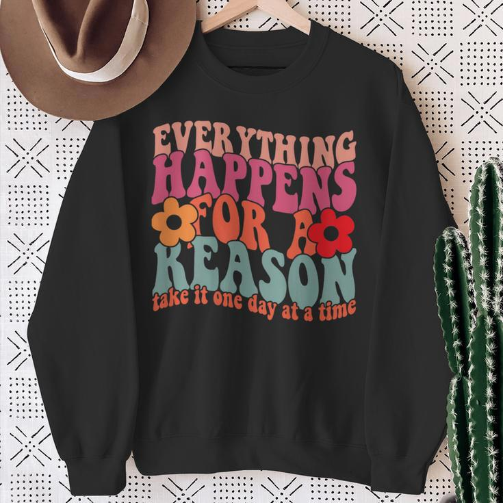 Words On Back Positive Everything Happens For Reason Sweatshirt Gifts for Old Women