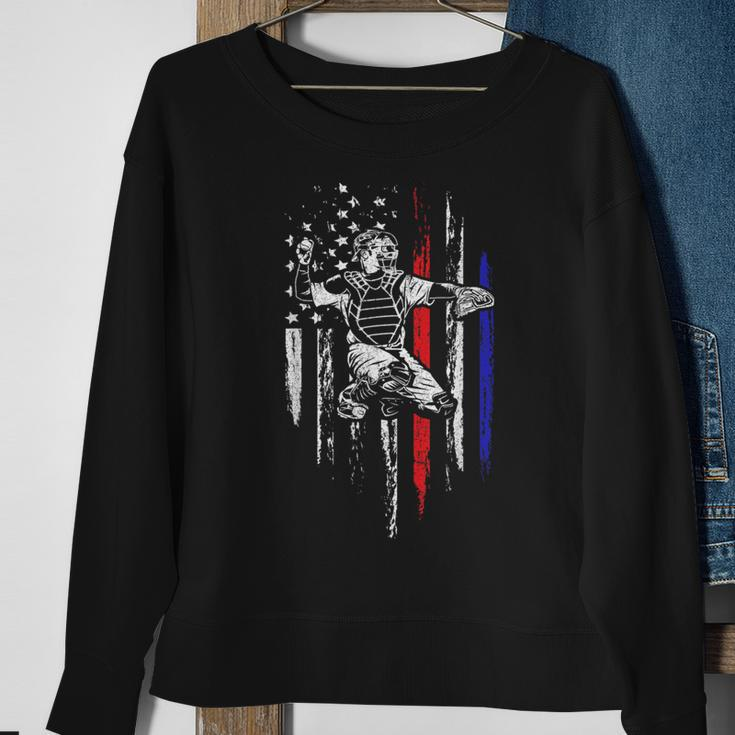 Baseball American Flag Patriotic Catcher 4Th Of July Sweatshirt Gifts for Old Women