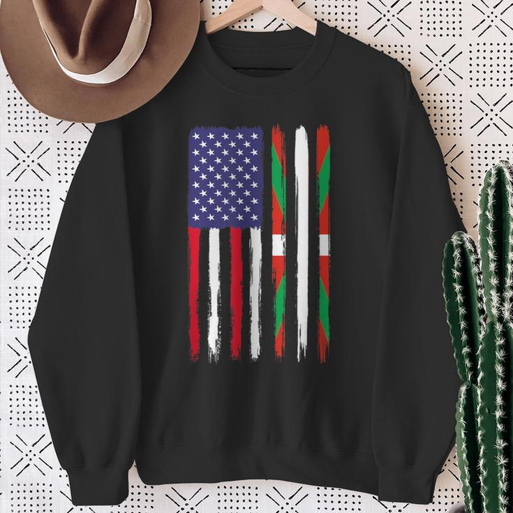 Basque Roots Half American Flag Patriotic Basque Sweatshirt Gifts for Old Women