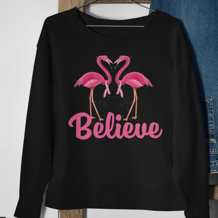 Believe Breast Cancer Flamingo Awareness Pink Ribbon Sweatshirt Gifts for Old Women