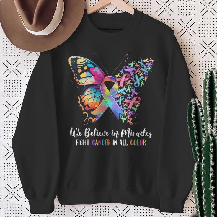 We Believe In Miracles Fight In All Color Support The Cancer Sweatshirt Gifts for Old Women