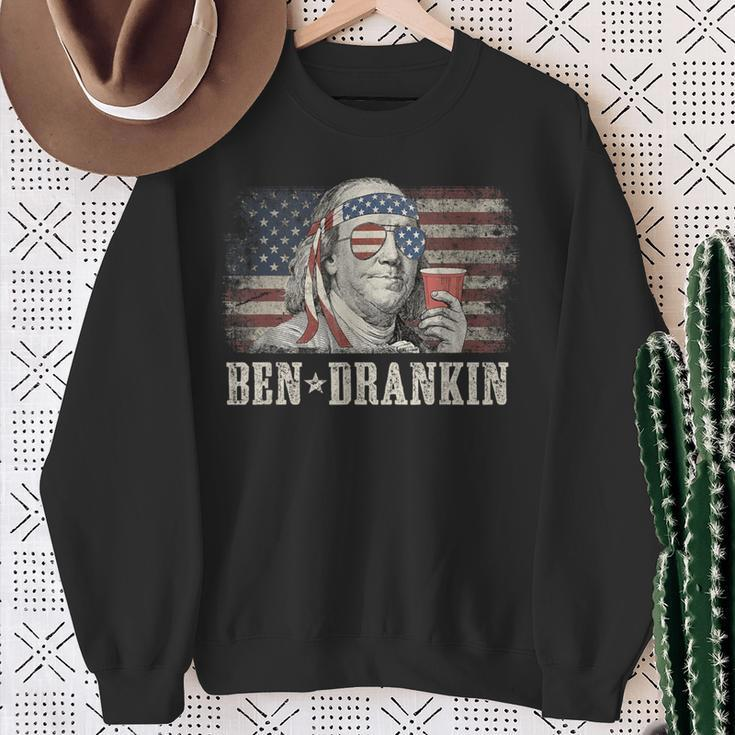 Ben Drankin Beer 4Th Of July Vintage Flag Sweatshirt Gifts for Old Women