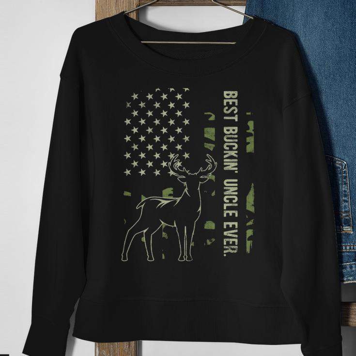 Best Buckin' Uncle Ever Camo American Flag Deer Hunting Sweatshirt Gifts for Old Women