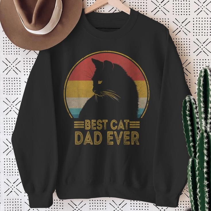 Best Cat Dad Ever Retro Sunset Daddy Cat Father's Day Sweatshirt Gifts for Old Women