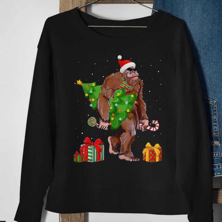Bigfoot Santa Christmas Tree Lights Xmas Sasquatch Sweatshirt Gifts for Old Women