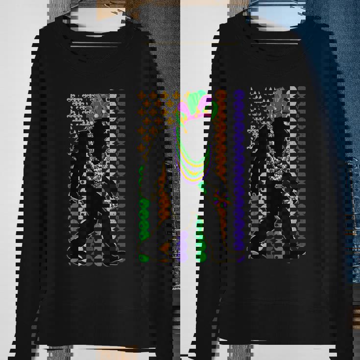 Bigfoot Wearing Hat Mardi Gras Beads With Flag Mardi Gras Sweatshirt Gifts for Old Women