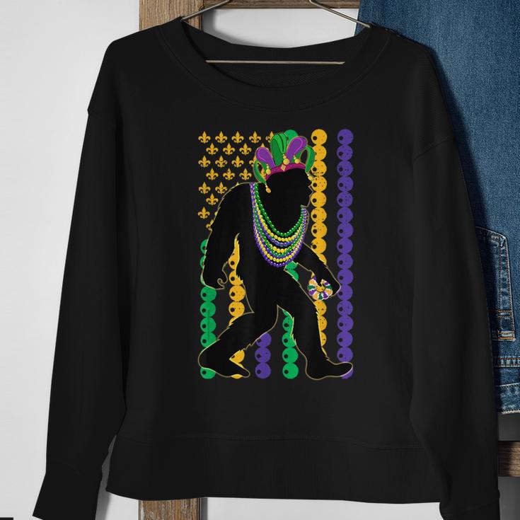 Bigfoot Wearing Hat Mardi Gras Beads With Flag Mardi Gras Sweatshirt Gifts for Old Women