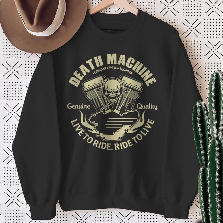 Biker Death Machine Motor Skull Motorcycle Vintage Retro Sweatshirt Gifts for Old Women