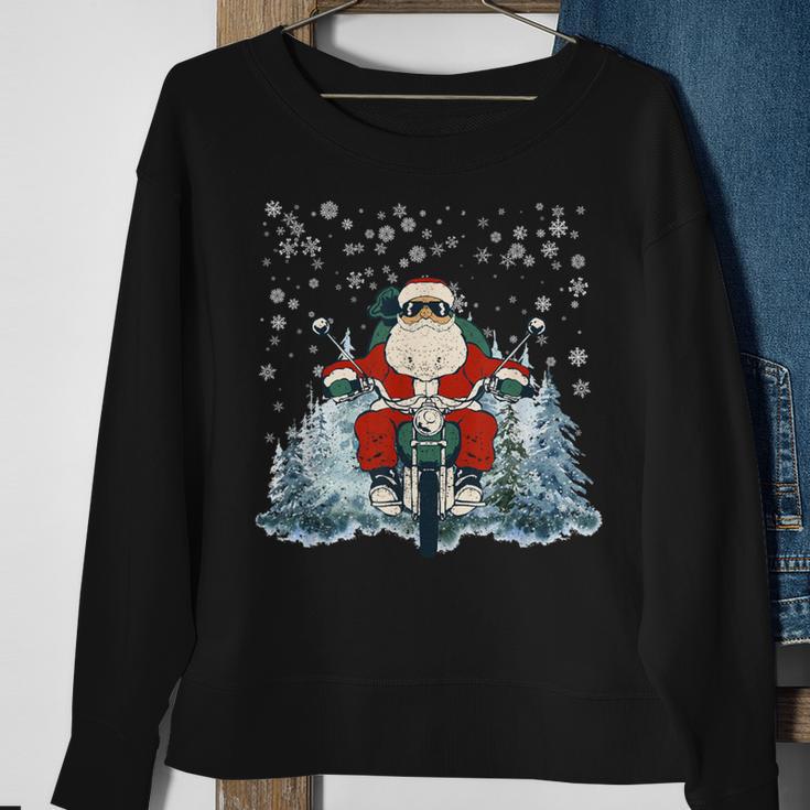 Biker Santa Claus On Motorcycle Christmas Biking Ride Sweatshirt Gifts for Old Women