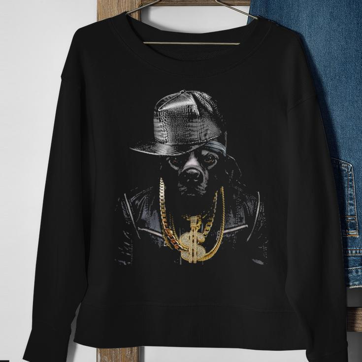 Black Pit Bull Rapper As Hip Hop Artist Dog Sweatshirt Gifts for Old Women