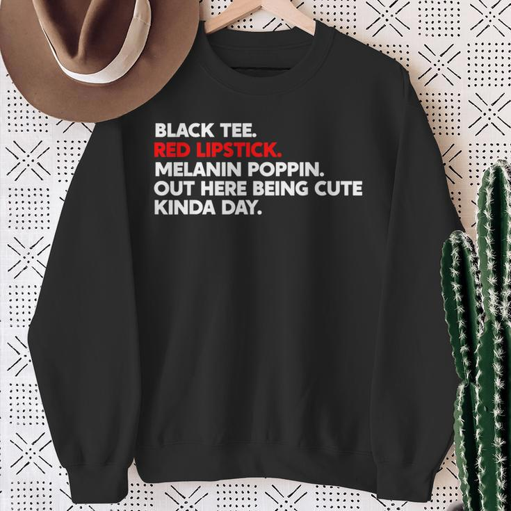 Black Red Lipstick Melanin Poppin Out Here Being Cute Sweatshirt Gifts for Old Women