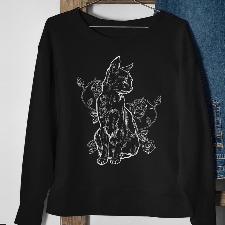 Black Roses Alt Aesthetic Nu Goth N Goth Cat Sweatshirt Gifts for Old Women