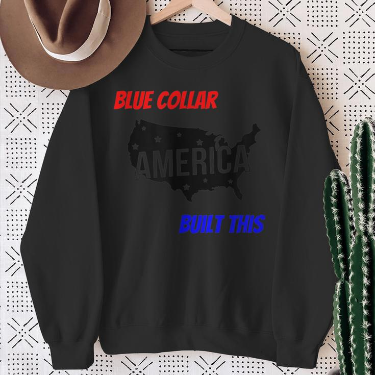 Blue Collar Built This Construction Worker Pride America Sweatshirt Gifts for Old Women