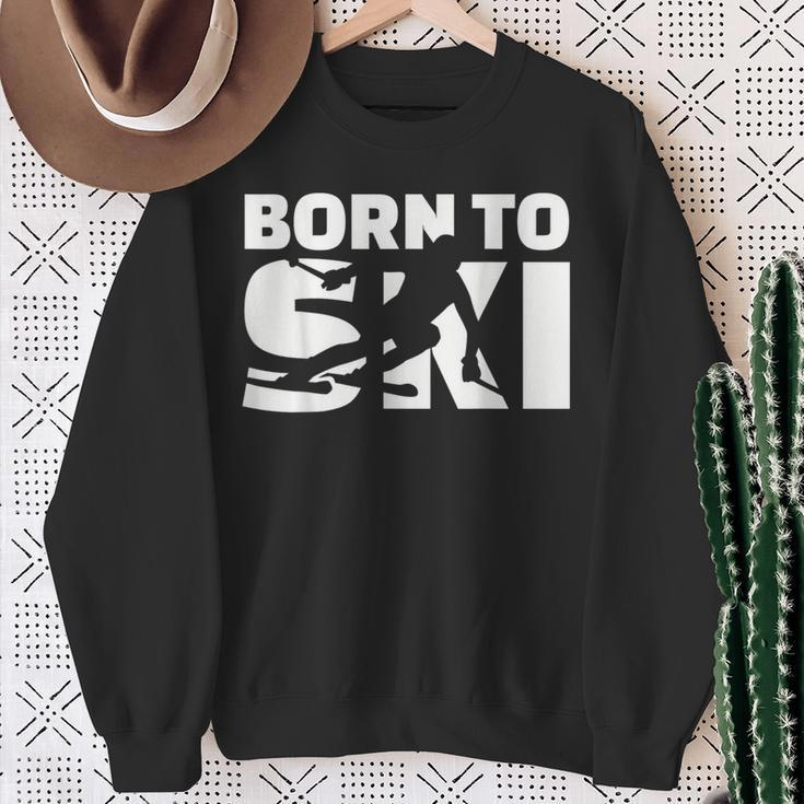 Born to Ski Schwarz Sweatshirt, Pistenmotiv für Skifahrer Geschenke für alte Frauen