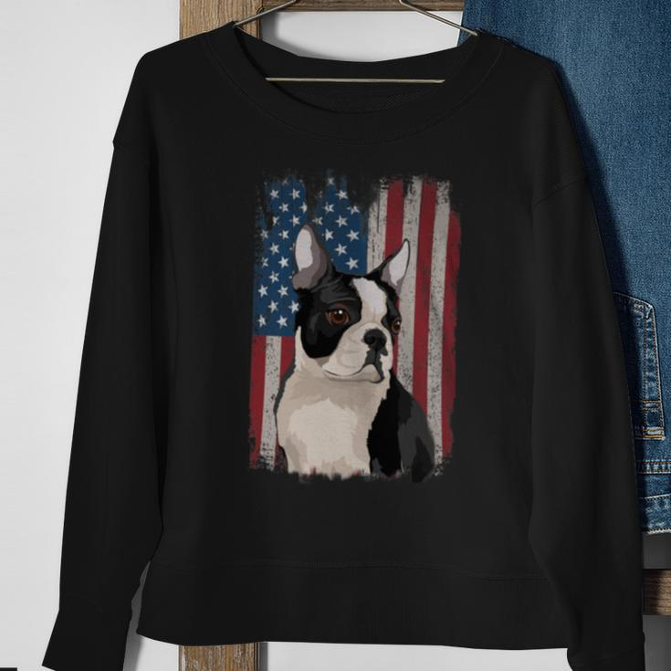 Boston Terrier American Flag Patriotic 4Th Of July Sweatshirt Gifts for Old Women