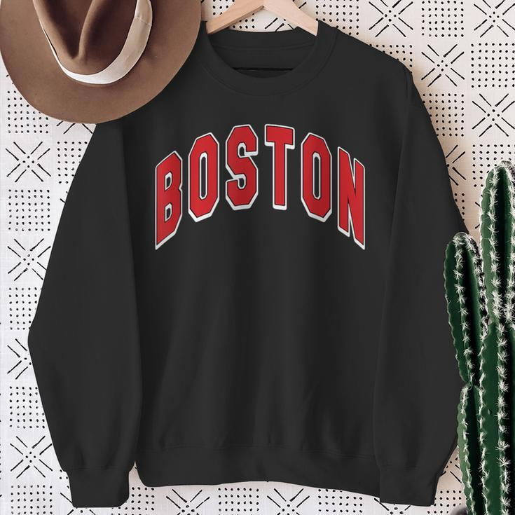 Boston Varsity Style Red Text With White Outline Sweatshirt Gifts for Old Women