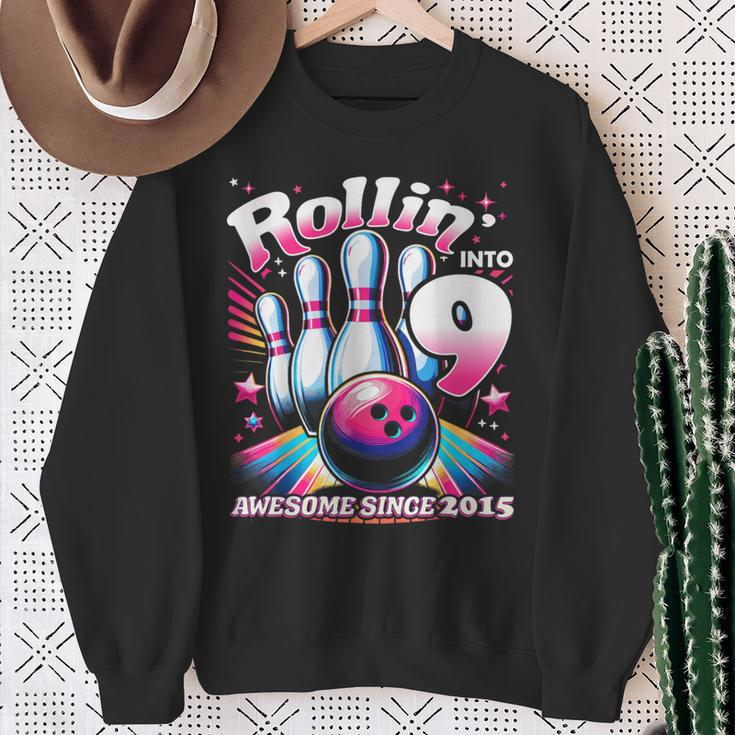 Bowling Party Rollin' 9 Awesome 2015 9Th Birthday Girls Sweatshirt Gifts for Old Women