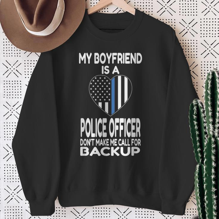 My Boyfriend Is A Police Officer Thin Blue Line Heart Sweatshirt Gifts for Old Women