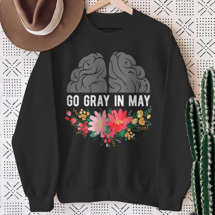 Brain Cancer Tumor Awareness Go Gray In May Flowers Sweatshirt Gifts for Old Women