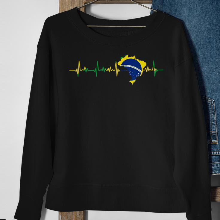 Brazil Flag Heartbeat Brasil Sweatshirt Gifts for Old Women