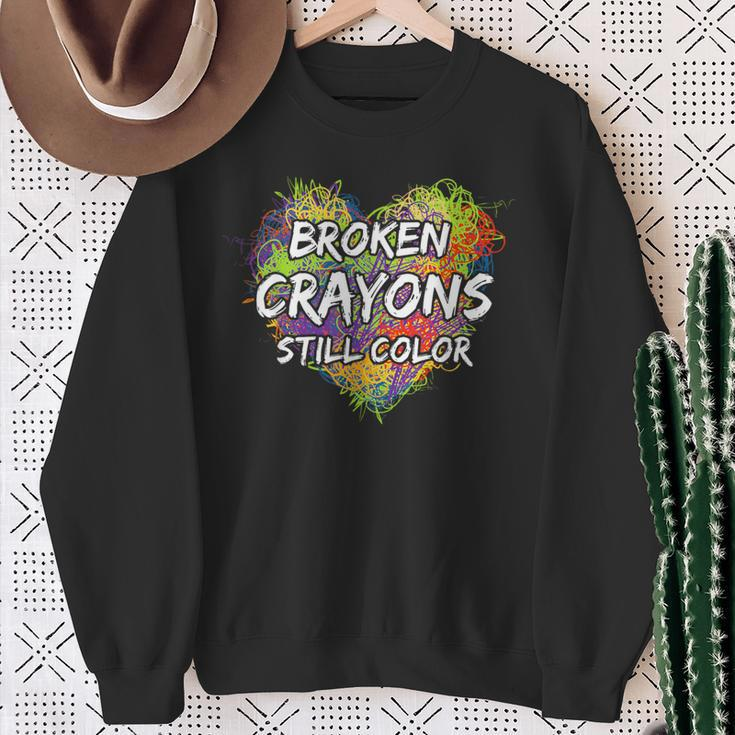 Broken Crayons Still Color Colorful Mental Health Awareness Sweatshirt Gifts for Old Women