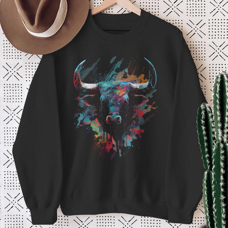 Bull Colorful Bull Riding Meat Favorite Animal Bull Fan Sweatshirt Gifts for Old Women