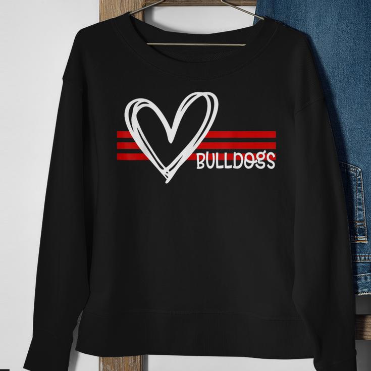 Bulldogs Team Pride School Spirit White Red Heart Sweatshirt Gifts for Old Women