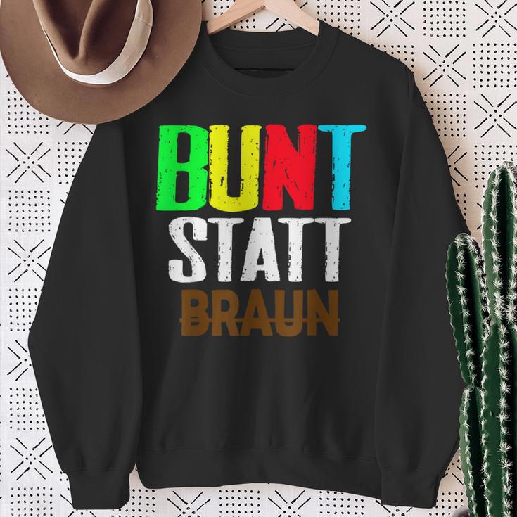 Bunt Statt Braun Sweatshirt, Farbblock-Schrift Design, Schwarzes Tee Geschenke für alte Frauen