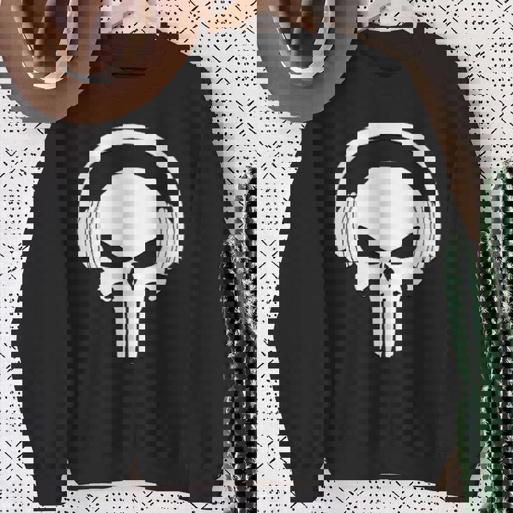 Calavera Dj Con Cascos Dj Skull Headphones Camisa de entrenamiento Regalos para ancianas