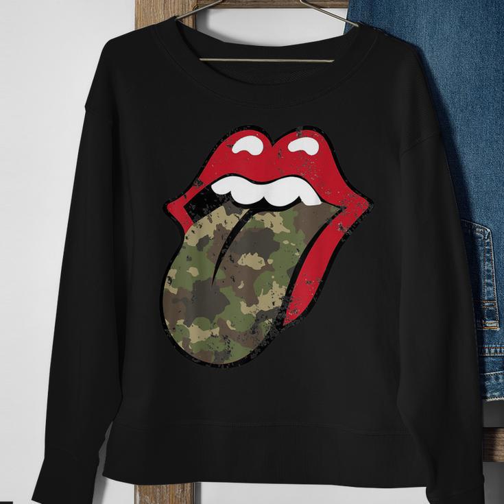 Camo Lips And Tongue Military 4Th Of July Sweatshirt Gifts for Old Women