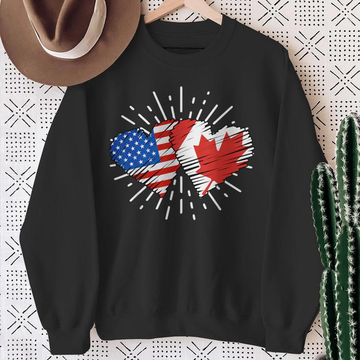 Canada Usa Friendship Heart With Flags Matching Sweatshirt Gifts for Old Women