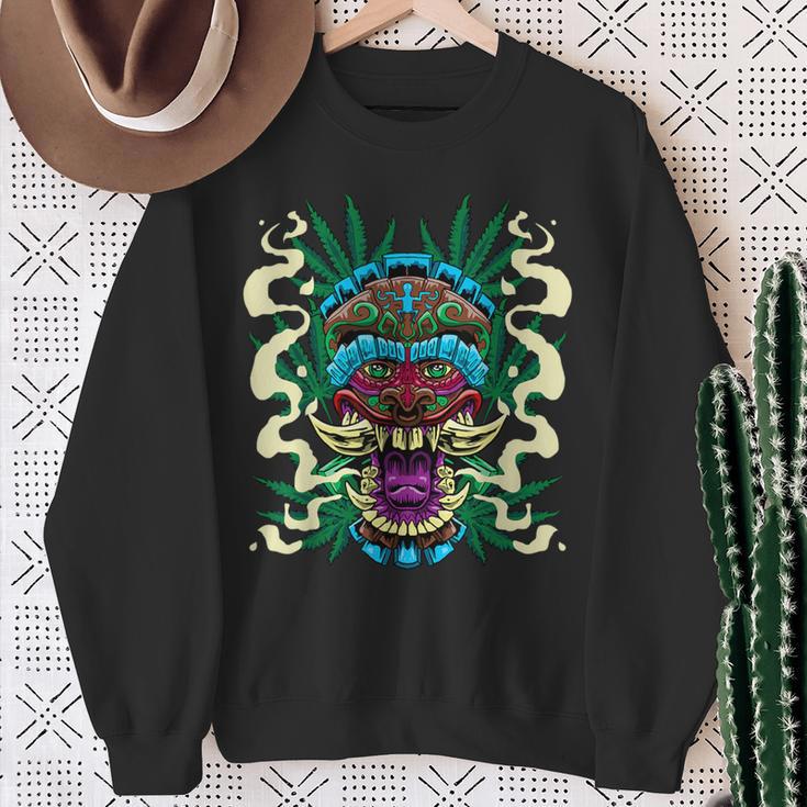 Cannabis Tiki Mask Hawaiian Totem Smoke Weed Hemp Idea Sweatshirt Gifts for Old Women