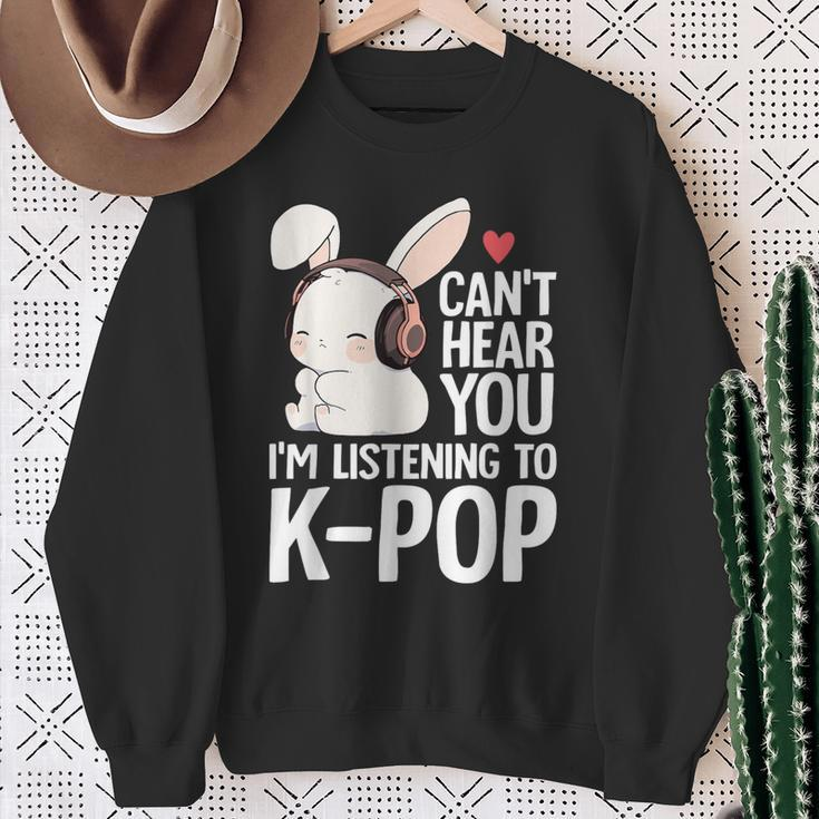 Can't Hear You I'm Listening K-Pop Merch Cute Rabbit K-Pop Sweatshirt Gifts for Old Women