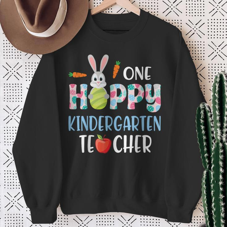 Carrot Bunny Happy Easter Day One Hoppy Kindergarten Teacher Sweatshirt Gifts for Old Women