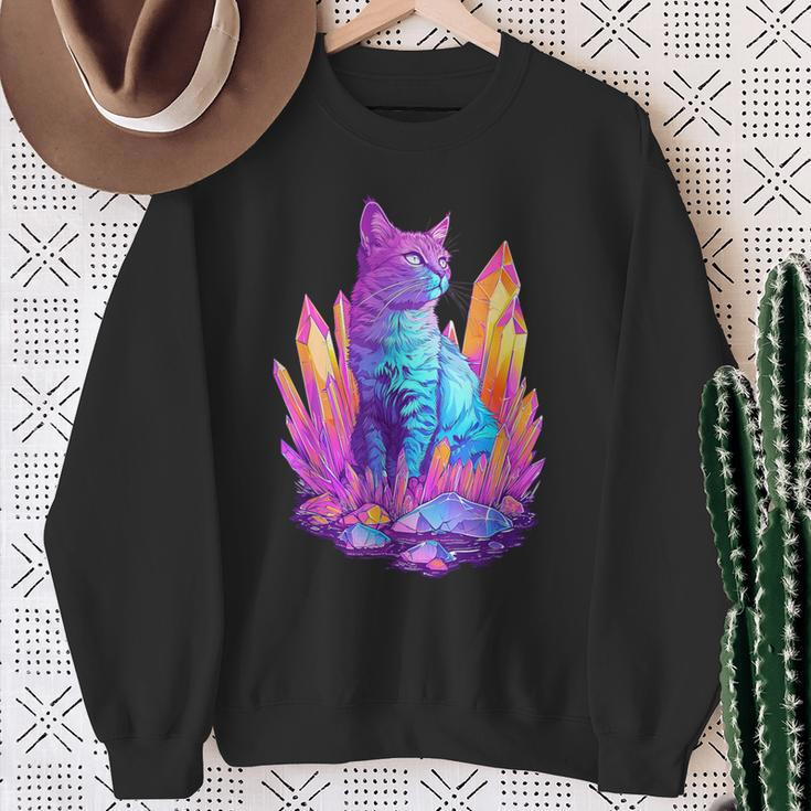 Cat With Crystals Sweatshirt Gifts for Old Women