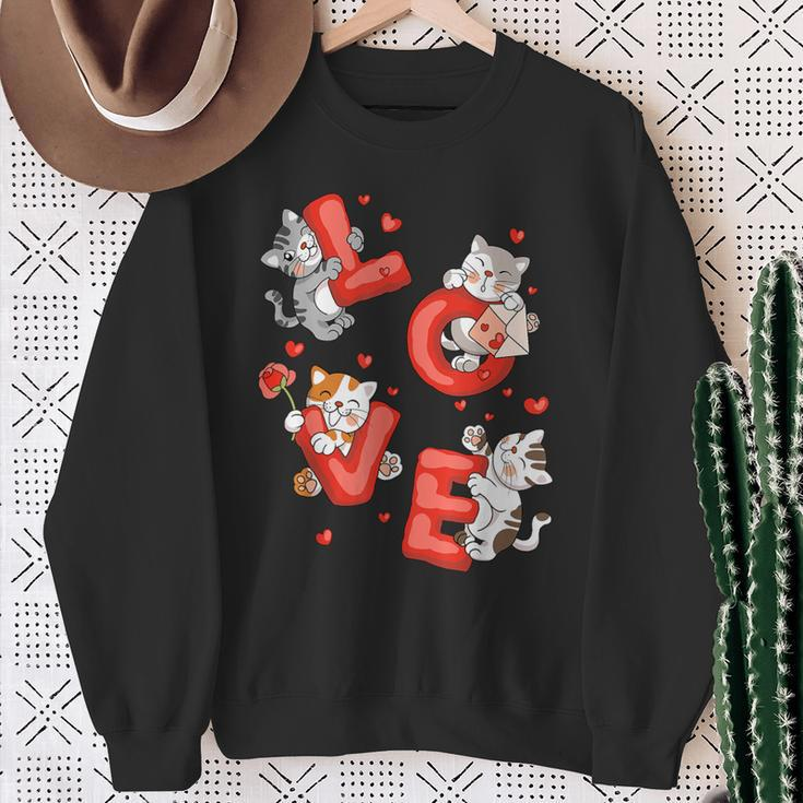 Cat Kitten Love Valentines Day Couples Cute Cat Lover Heart Sweatshirt Gifts for Old Women