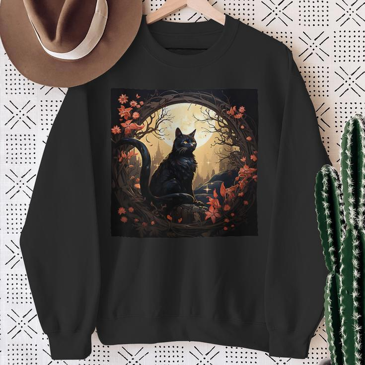 Cat Moon Flowers Graphic Sweatshirt Gifts for Old Women